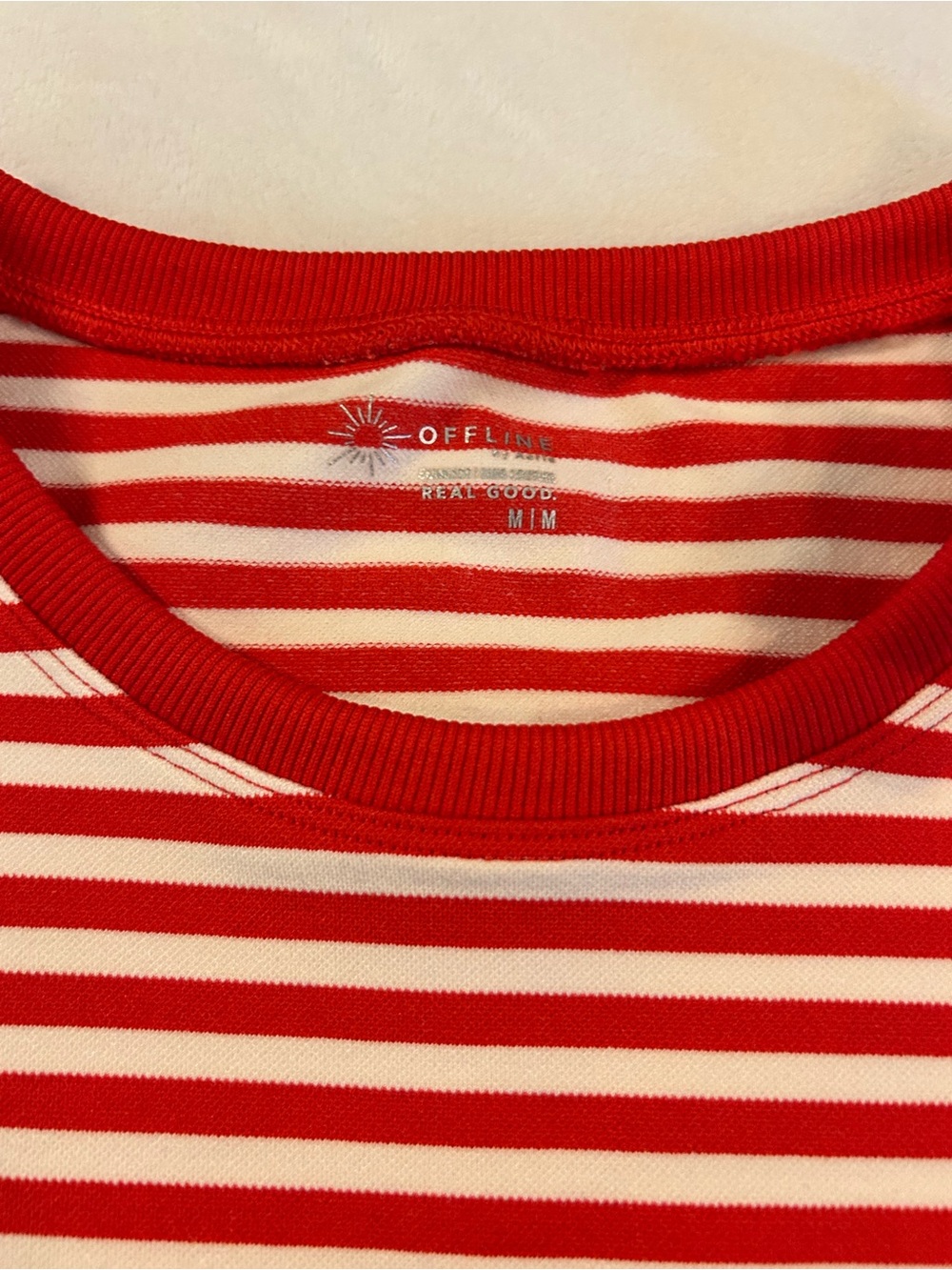 aerie Offline Red & White Striped Short Sleeve Crop Tee - Picture 2 of 6